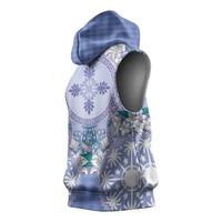 Hawaii Violet Palaka Sleeveless Hoodie With Tapa Pattern Tropical Flowers - Polynesian Pride