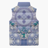 Hawaii Violet Palaka Sleeveless Puffer Jacket With Tapa Pattern Tropical Flowers - Polynesian Pride