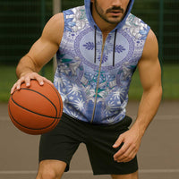 Hawaii Violet Palaka Sleeveless Zip Hoodie With Tapa Pattern Tropical Flowers - Polynesian Pride