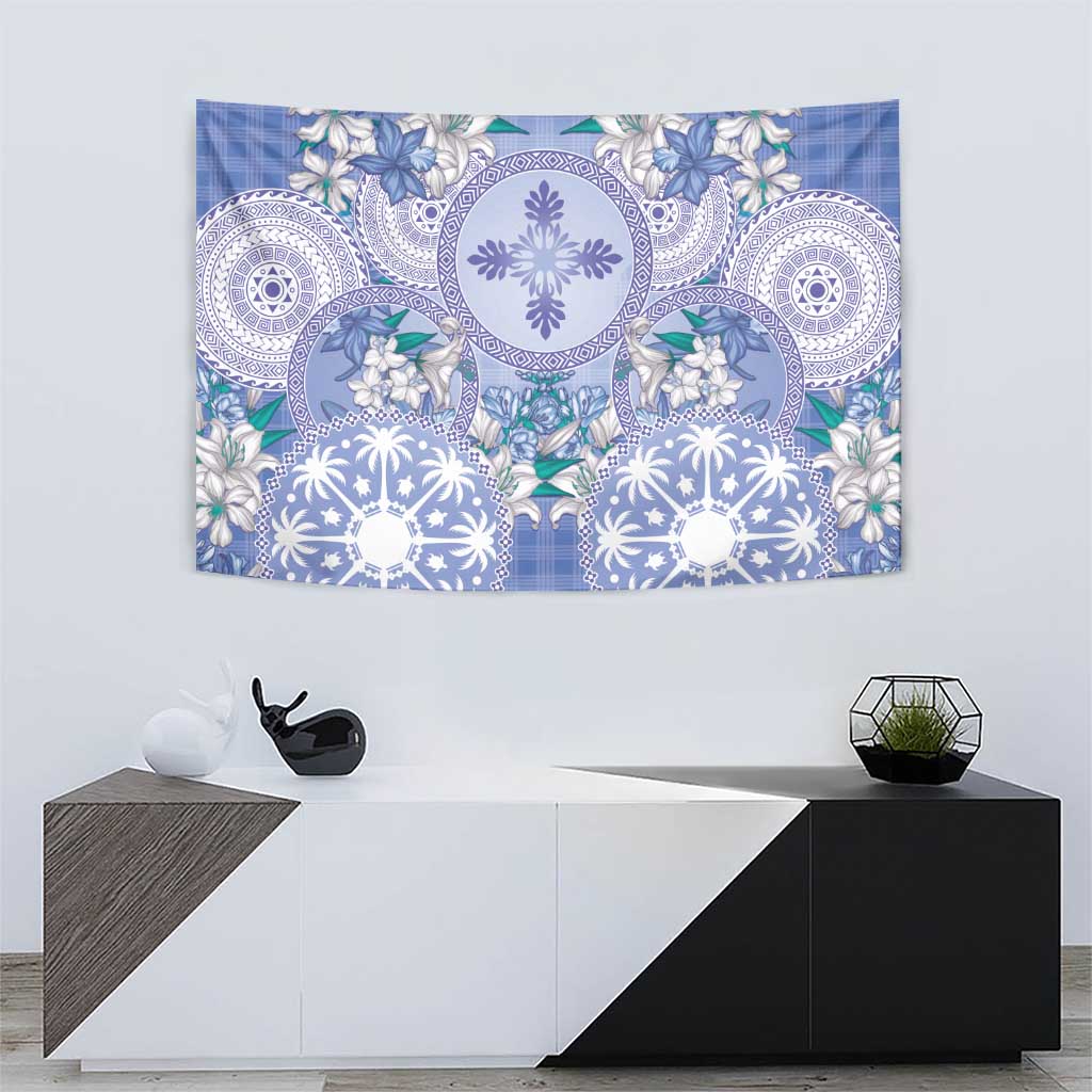 Hawaii Violet Palaka Tapestry With Tapa Pattern Tropical Flowers - Polynesian Pride