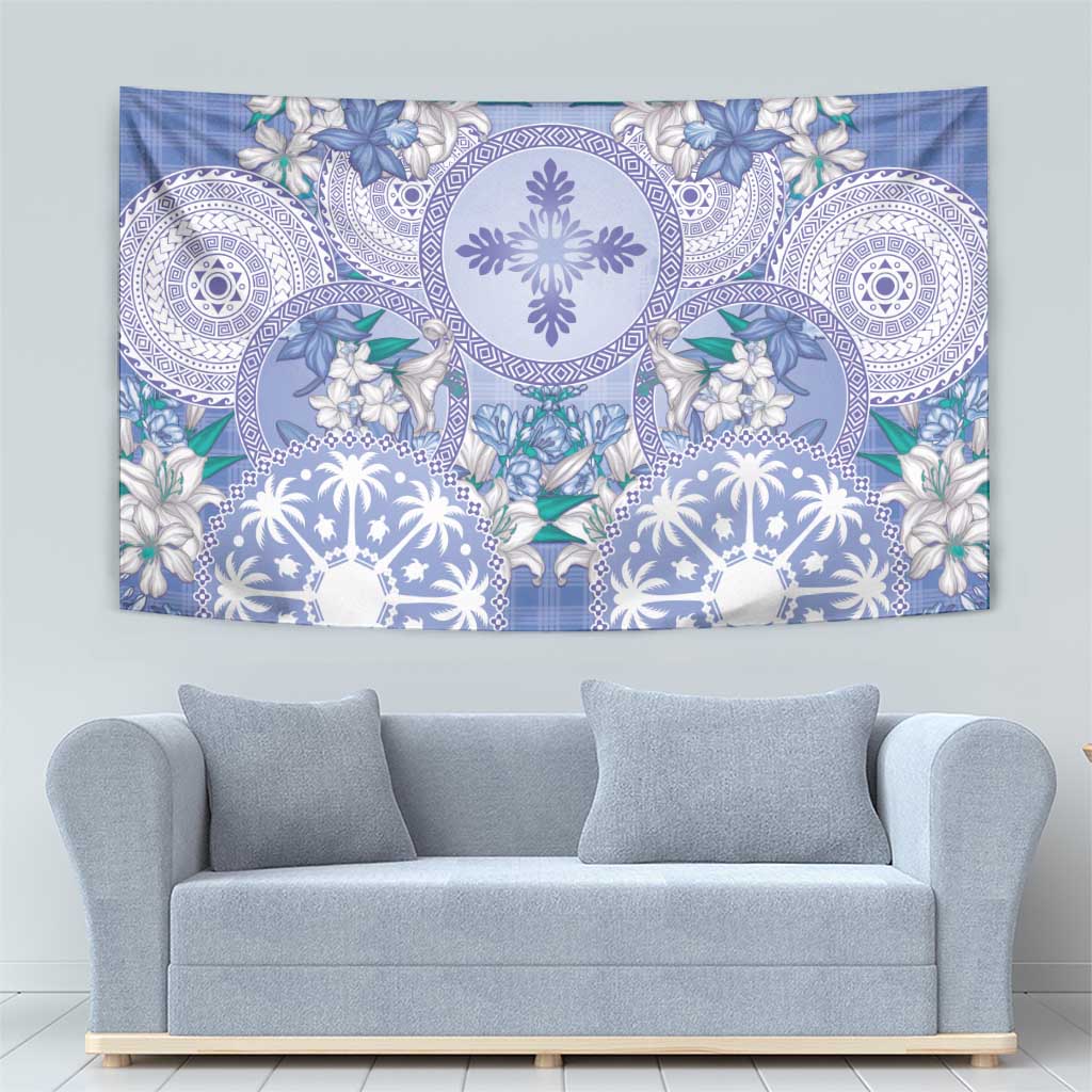 Hawaii Violet Palaka Tapestry With Tapa Pattern Tropical Flowers - Polynesian Pride