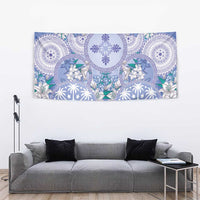 Hawaii Violet Palaka Tapestry With Tapa Pattern Tropical Flowers - Polynesian Pride