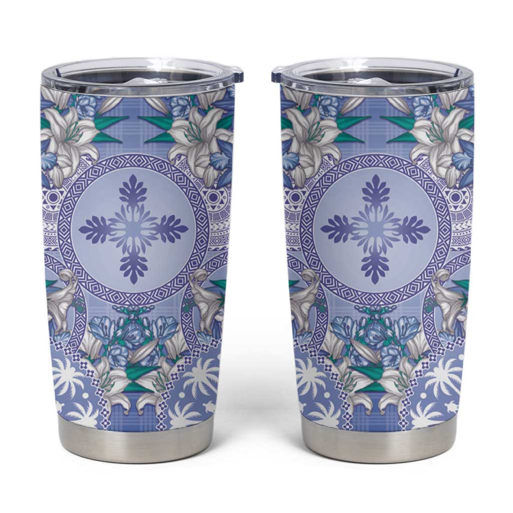 Hawaii Violet Palaka Tumbler Cup With Tapa Pattern Tropical Flowers - Polynesian Pride