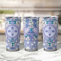 Hawaii Violet Palaka Tumbler Cup With Tapa Pattern Tropical Flowers - Polynesian Pride
