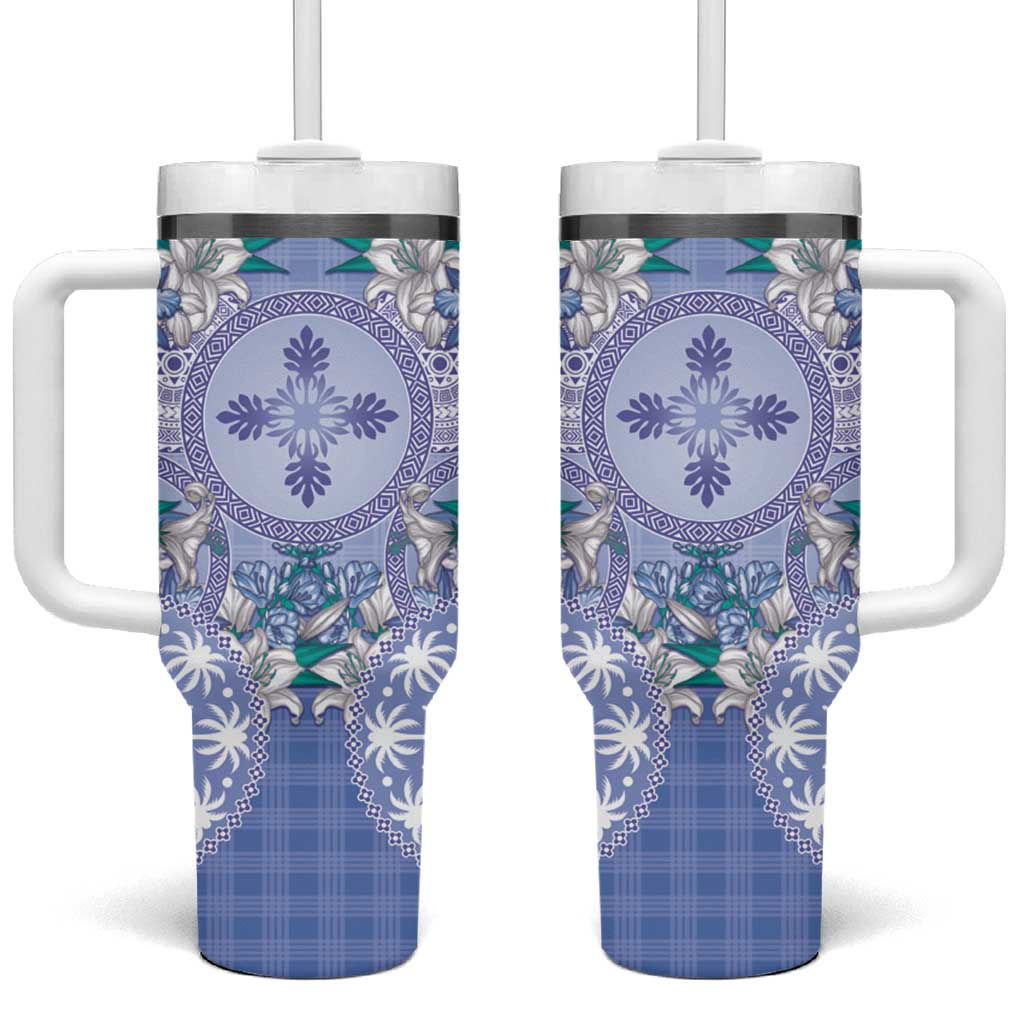 Hawaii Violet Palaka Tumbler With Handle With Tapa Pattern Tropical Flowers - Polynesian Pride