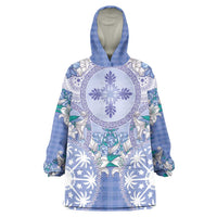 Hawaii Violet Palaka Wearable Blanket Hoodie With Tapa Pattern Tropical Flowers - Polynesian Pride