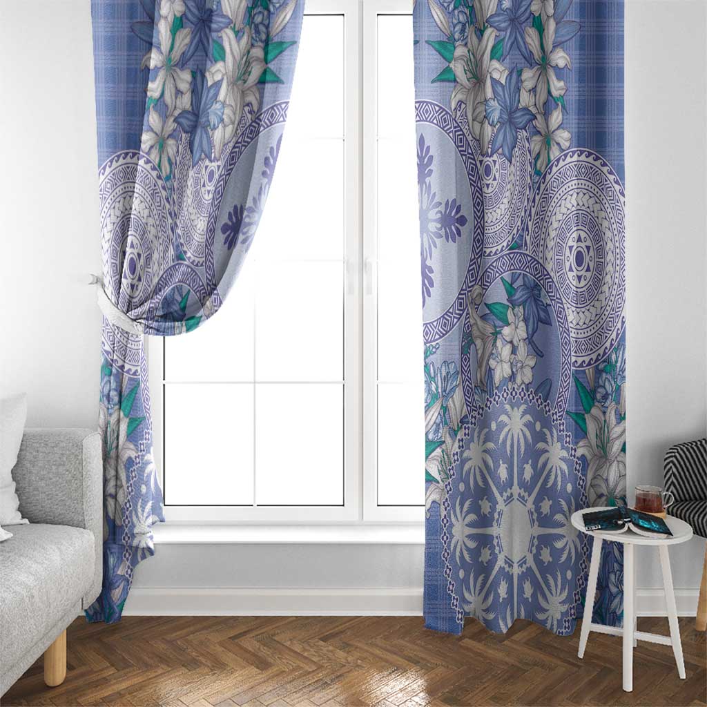 Hawaii Violet Palaka Window Curtain With Tapa Pattern Tropical Flowers - Polynesian Pride
