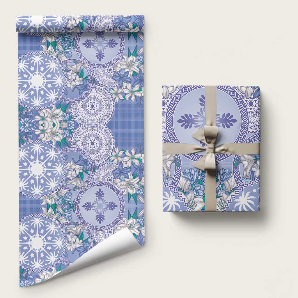 Hawaii Violet Palaka Wrapping Paper With Tapa Pattern Tropical Flowers - Polynesian Pride