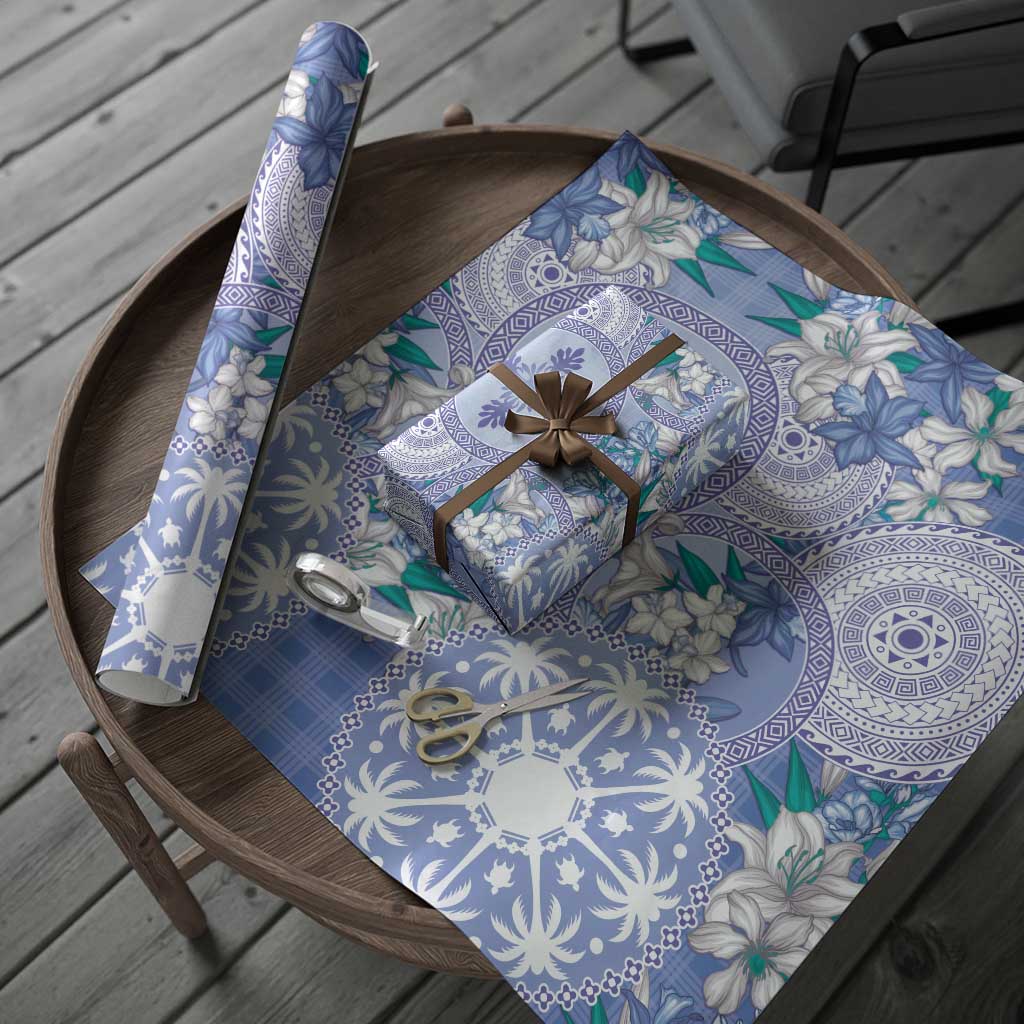 Hawaii Violet Palaka Wrapping Paper With Tapa Pattern Tropical Flowers - Polynesian Pride