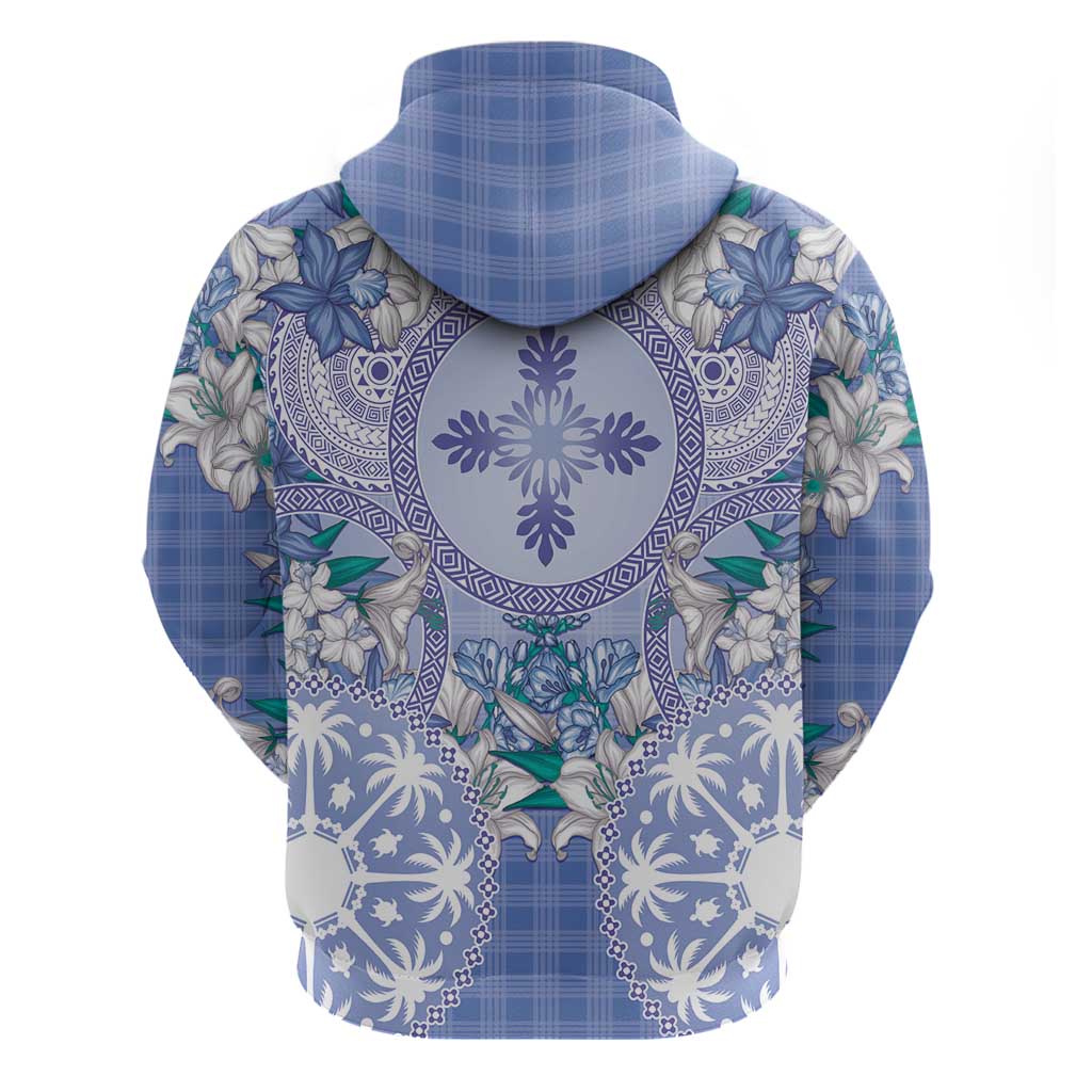 Hawaii Violet Palaka Zip Hoodie With Tapa Pattern Tropical Flowers - Polynesian Pride