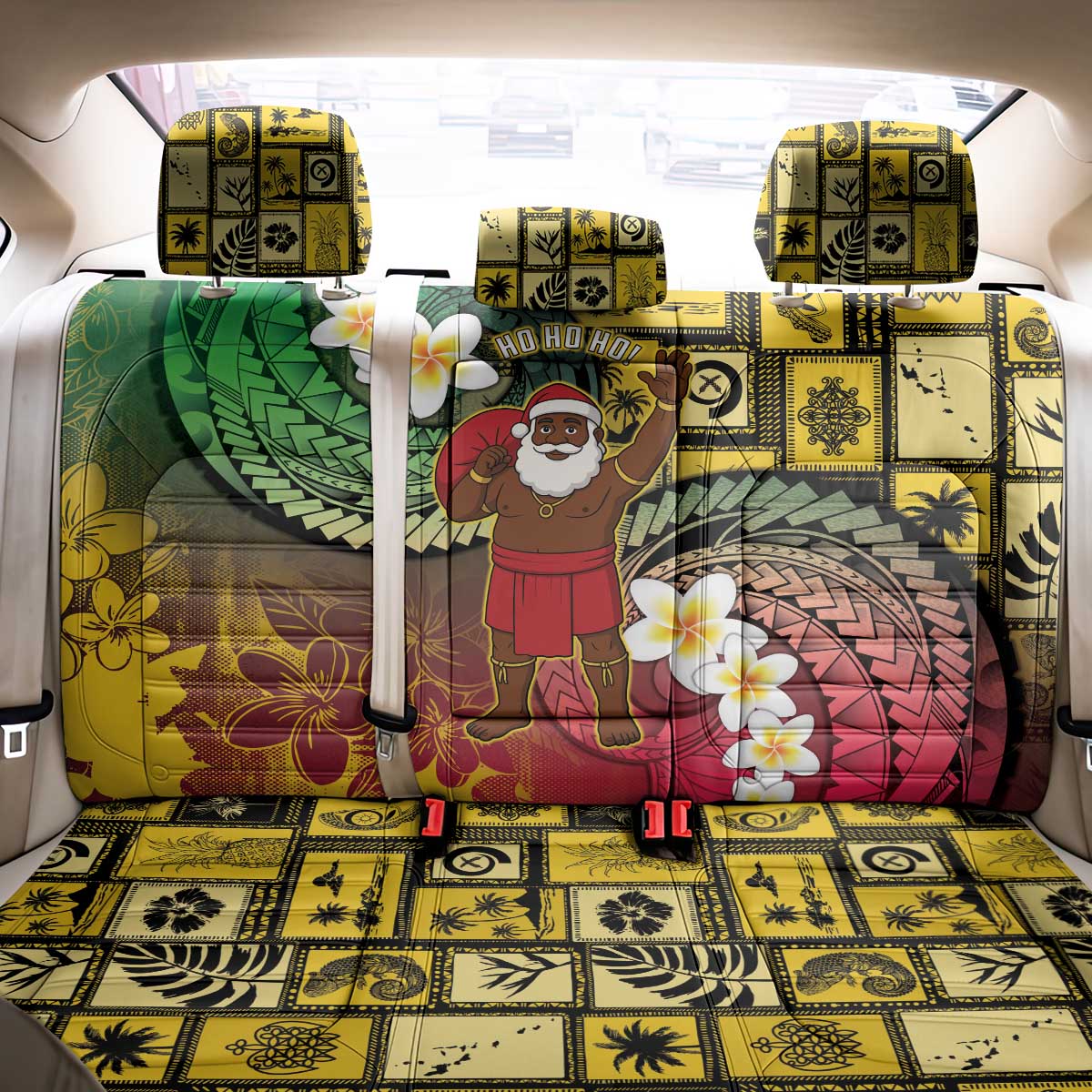 Vanuatu Christmas Back Car Seat Cover Ni-Van Santa Retro Style - Polynesian Pride