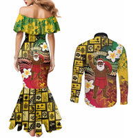 Vanuatu Christmas Couples Matching Mermaid Dress and Long Sleeve Button Shirt Ni-Van Santa Retro Style - Polynesian Pride