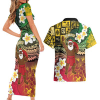 Vanuatu Christmas Couples Matching Short Sleeve Bodycon Dress and Hawaiian Shirt Ni-Van Santa Retro Style - Polynesian Pride