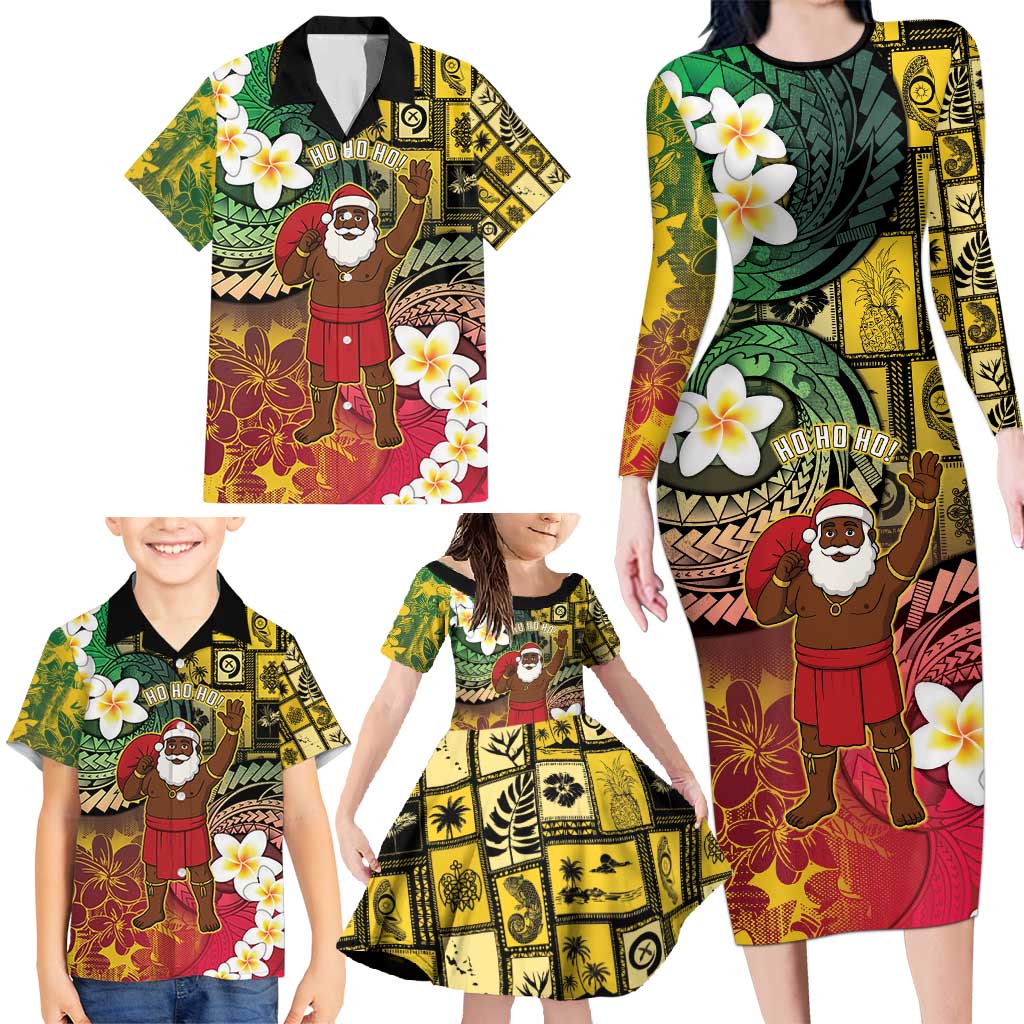 Vanuatu Christmas Family Matching Long Sleeve Bodycon Dress and Hawaiian Shirt Ni-Van Santa Retro Style - Polynesian Pride