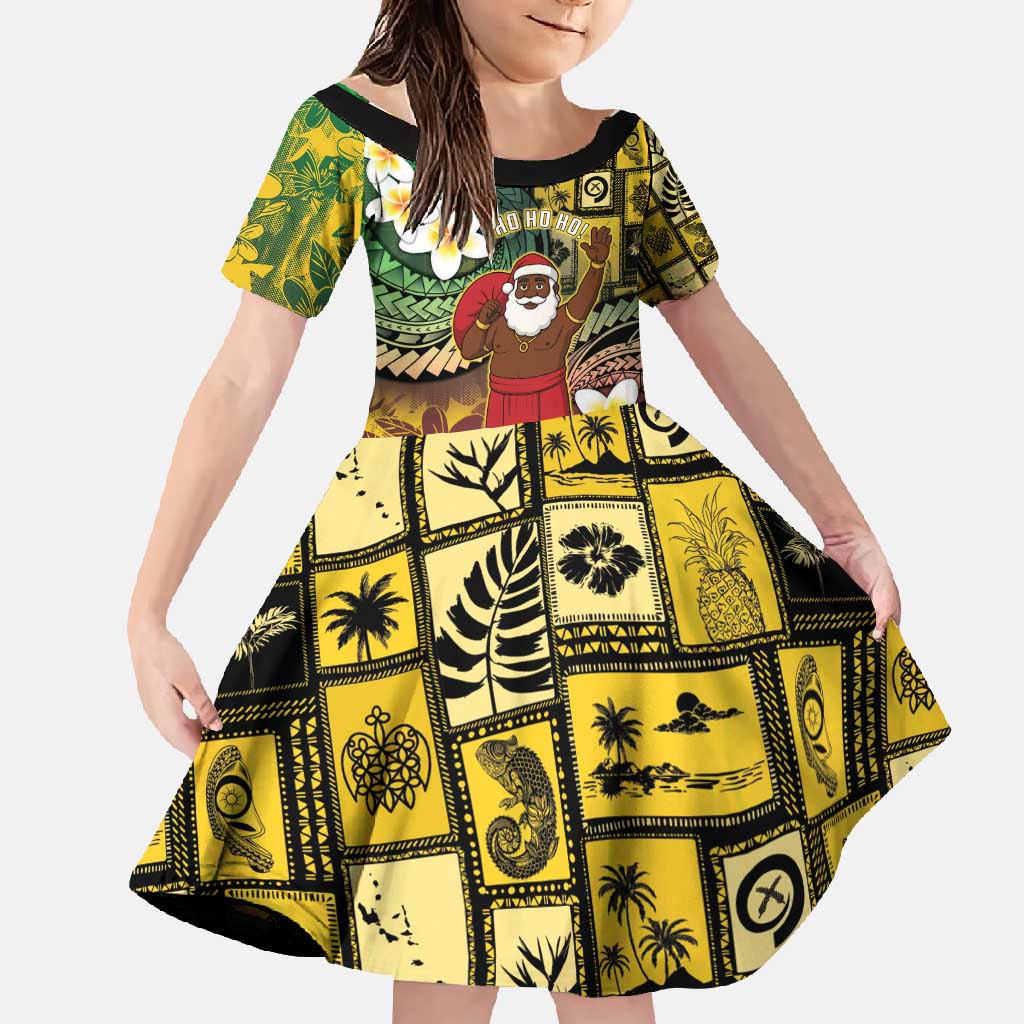 Vanuatu Christmas Family Matching Short Sleeve Bodycon Dress and Hawaiian Shirt Ni-Van Santa Retro Style - Polynesian Pride