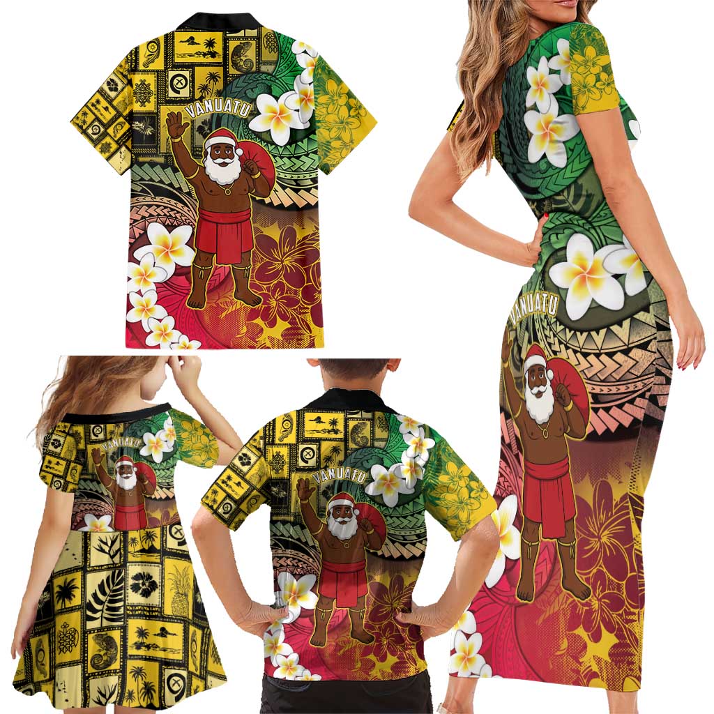 Vanuatu Christmas Family Matching Short Sleeve Bodycon Dress and Hawaiian Shirt Ni-Van Santa Retro Style - Polynesian Pride