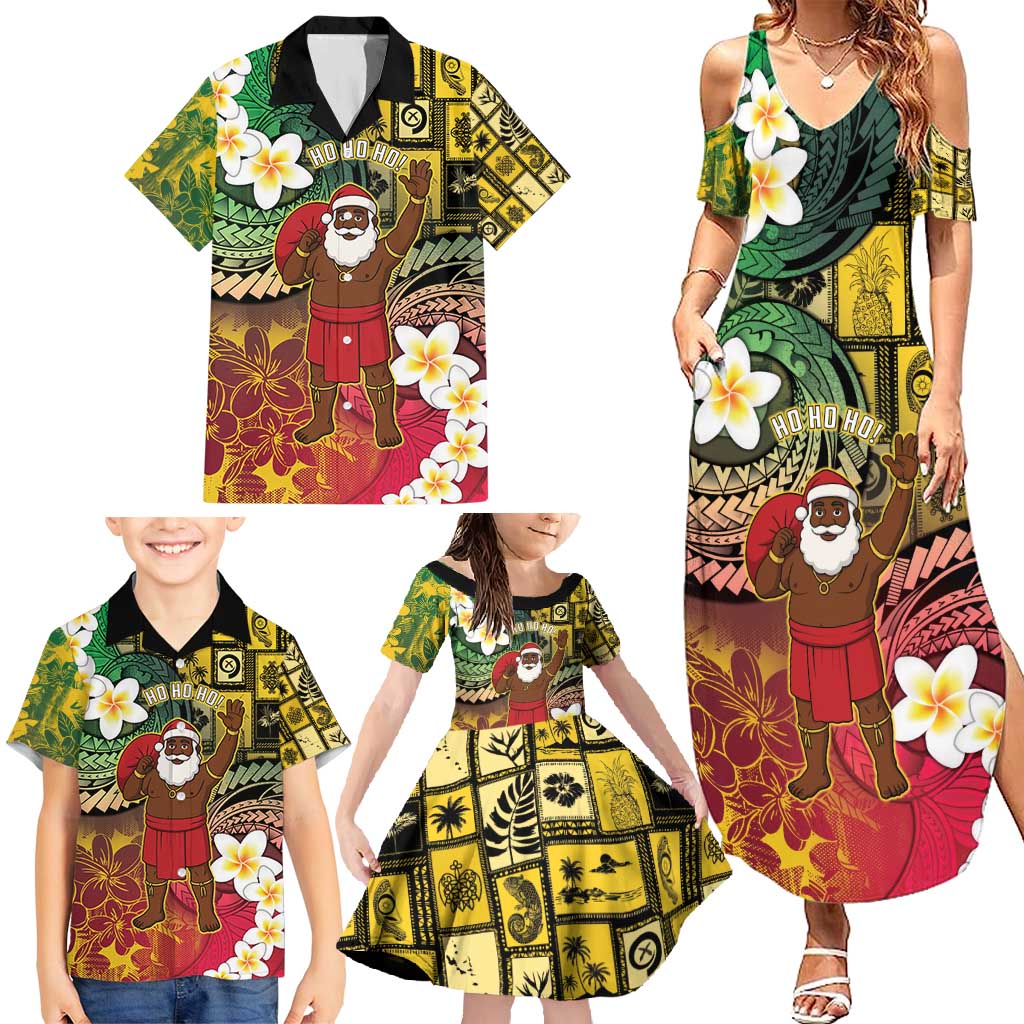 Vanuatu Christmas Family Matching Summer Maxi Dress and Hawaiian Shirt Ni-Van Santa Retro Style - Polynesian Pride