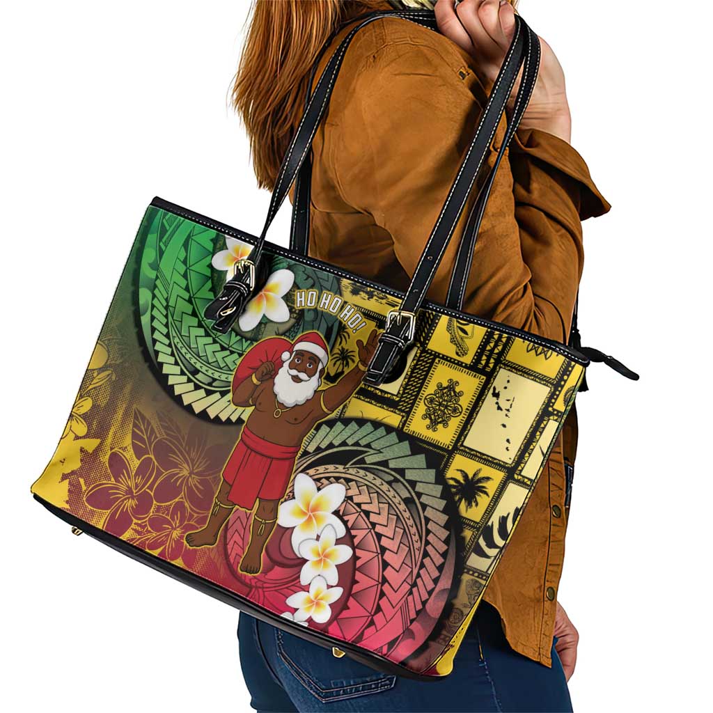 Vanuatu Christmas Leather Tote Bag Ni-Van Santa Retro Style - Polynesian Pride