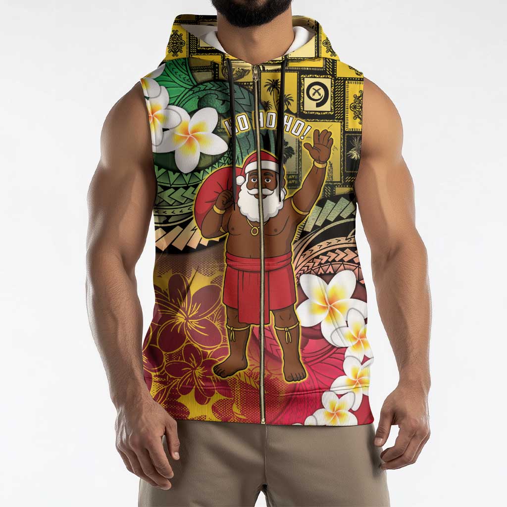 Vanuatu Christmas Sleeveless Zip Hoodie Ni-Van Santa Retro Style - Polynesian Pride