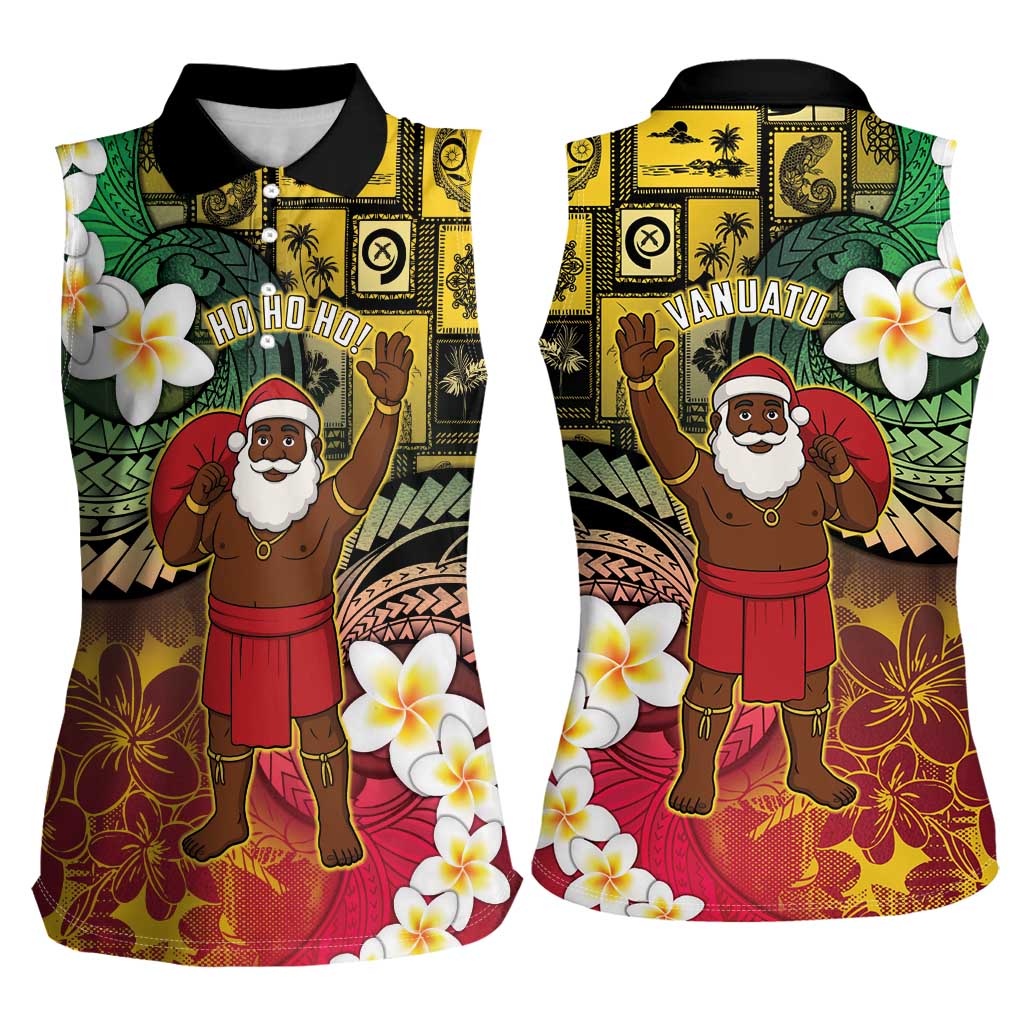 Vanuatu Christmas Women Sleeveless Polo Shirt Ni-Van Santa Retro Style - Polynesian Pride