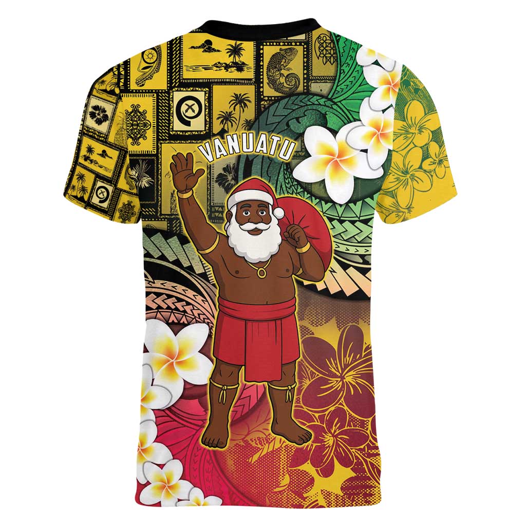Vanuatu Christmas Women V-Neck T-Shirt Ni-Van Santa Retro Style - Polynesian Pride