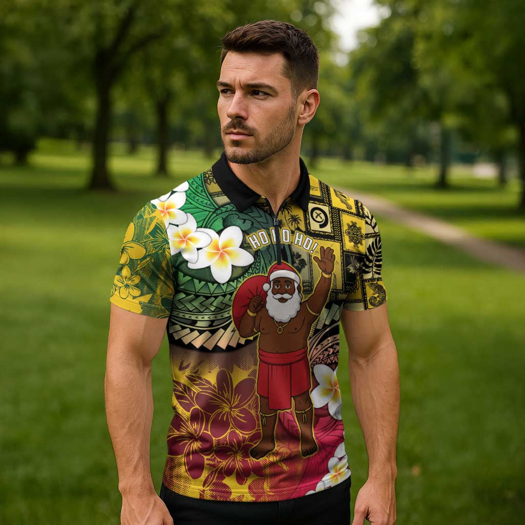 Vanuatu Christmas Zipper Polo Shirt Ni-Van Santa Retro Style - Polynesian Pride