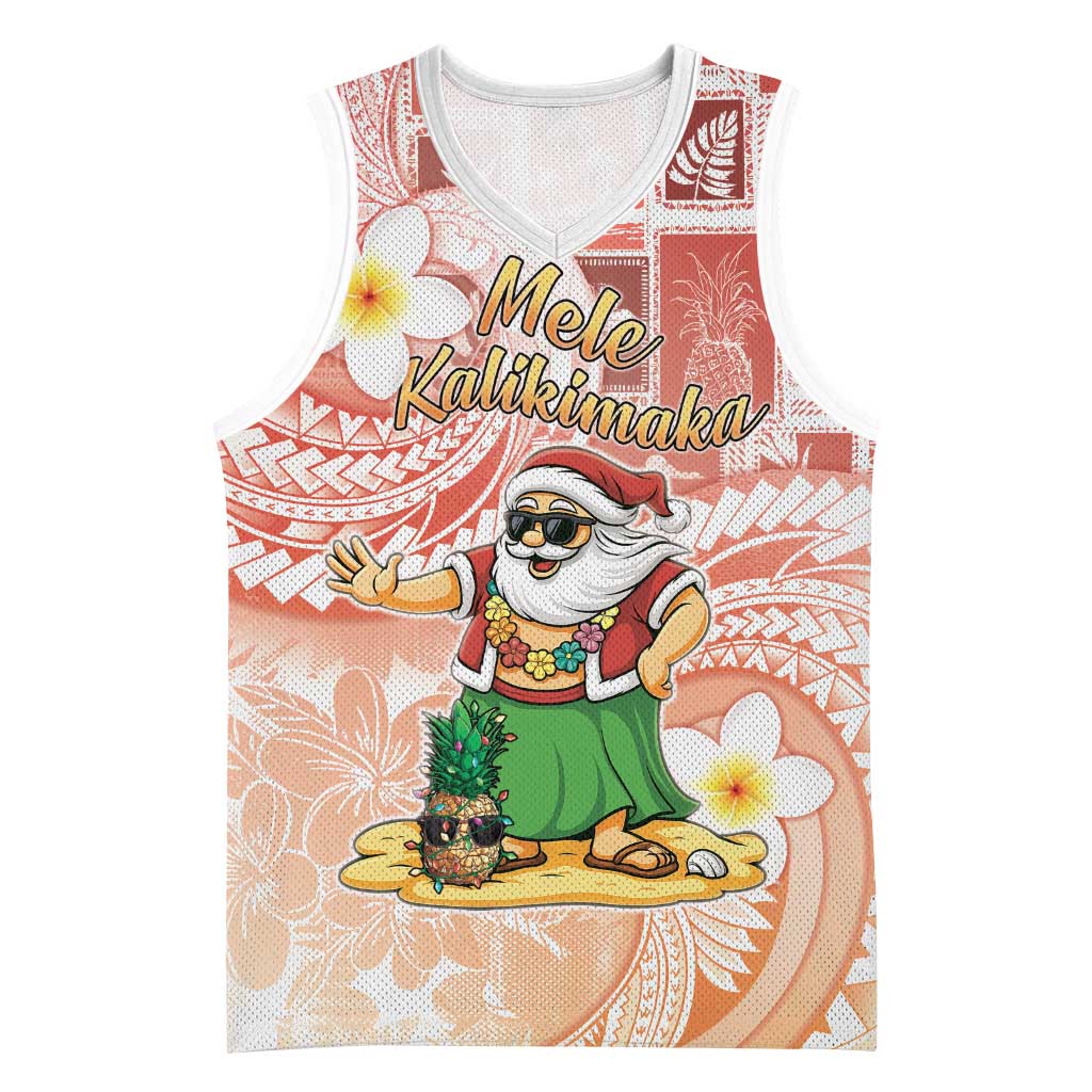 Hawaii Mele Kalikimaka Basketball Jersey Hula Santa Retro Style Red - Polynesian Pride