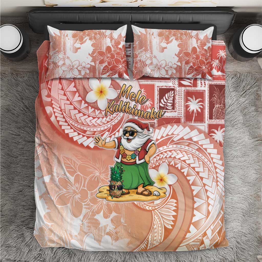 Hawaii Mele Kalikimaka Bedding Set Hula Santa Retro Style Red - Polynesian Pride
