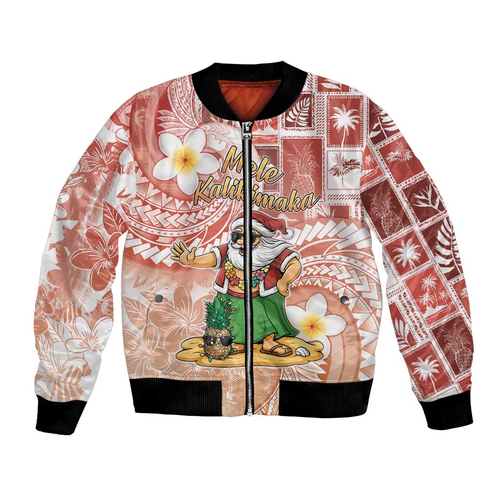 Hawaii Mele Kalikimaka Bomber Jacket Hula Santa Retro Style Red - Polynesian Pride
