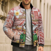 Hawaii Mele Kalikimaka Bomber Puffer Jacket Hula Santa Retro Style Red - Polynesian Pride