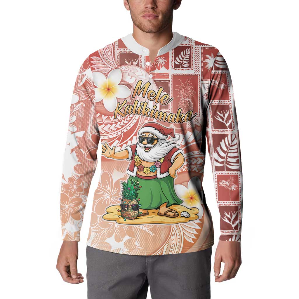 Hawaii Mele Kalikimaka Button Sweatshirt Hula Santa Retro Style Red - Polynesian Pride