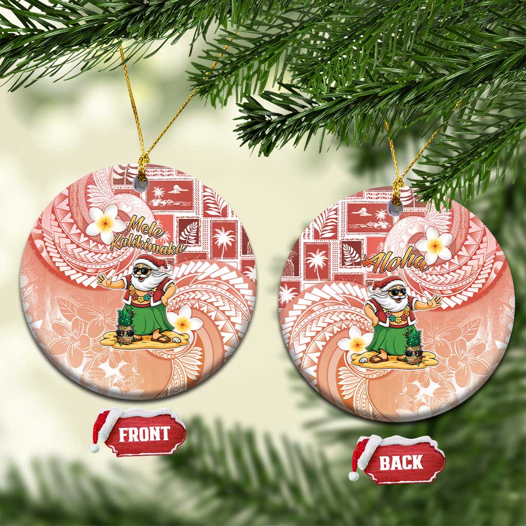 Hawaii Mele Kalikimaka Ceramic Ornament Hula Santa Retro Style Red - Polynesian Pride