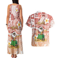 Hawaii Mele Kalikimaka Couples Matching Tank Maxi Dress and Hawaiian Shirt Hula Santa Retro Style Red - Polynesian Pride