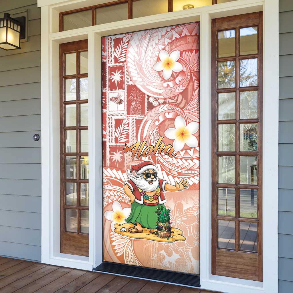 Hawaii Mele Kalikimaka Door Cover Hula Santa Retro Style Red - Polynesian Pride