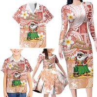 Hawaii Mele Kalikimaka Family Matching Long Sleeve Bodycon Dress and Hawaiian Shirt Hula Santa Retro Style Red - Polynesian Pride