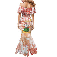 Hawaii Mele Kalikimaka Family Matching Mermaid Dress and Hawaiian Shirt Hula Santa Retro Style Red - Polynesian Pride