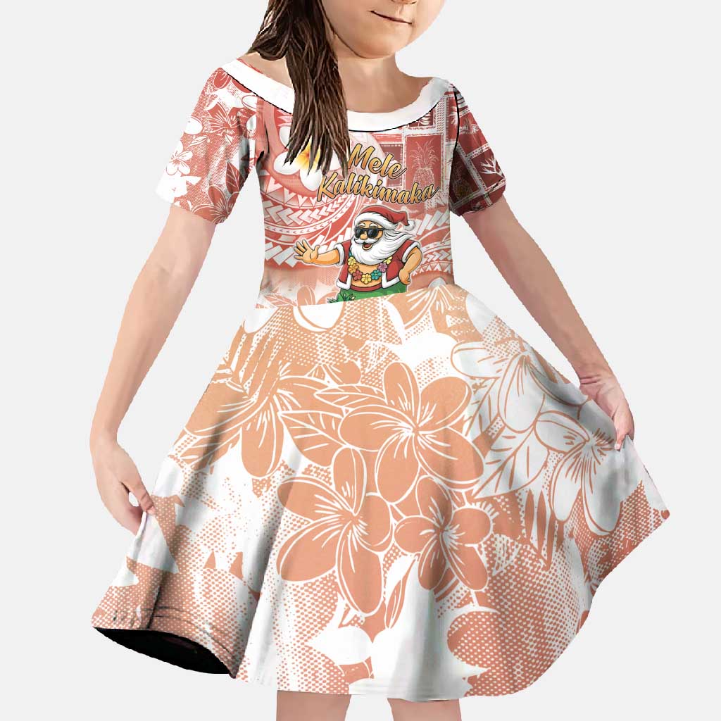 Hawaii Mele Kalikimaka Family Matching Off Shoulder Maxi Dress and Hawaiian Shirt Hula Santa Retro Style Red LT05 Daughter's Dress Red - Polynesian Pride