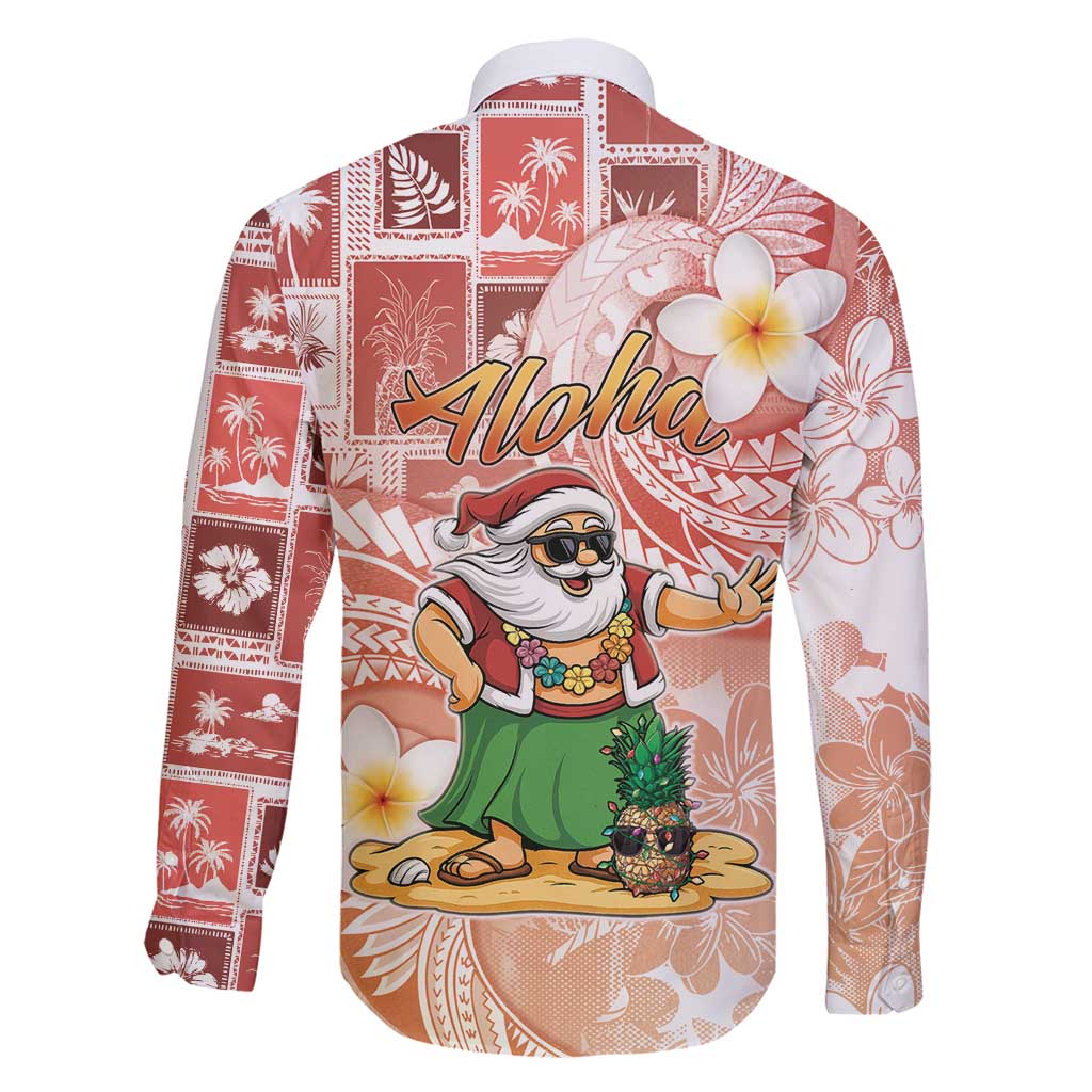 Hawaii Mele Kalikimaka Family Matching Off Shoulder Maxi Dress and Hawaiian Shirt Hula Santa Retro Style Red LT05 - Polynesian Pride