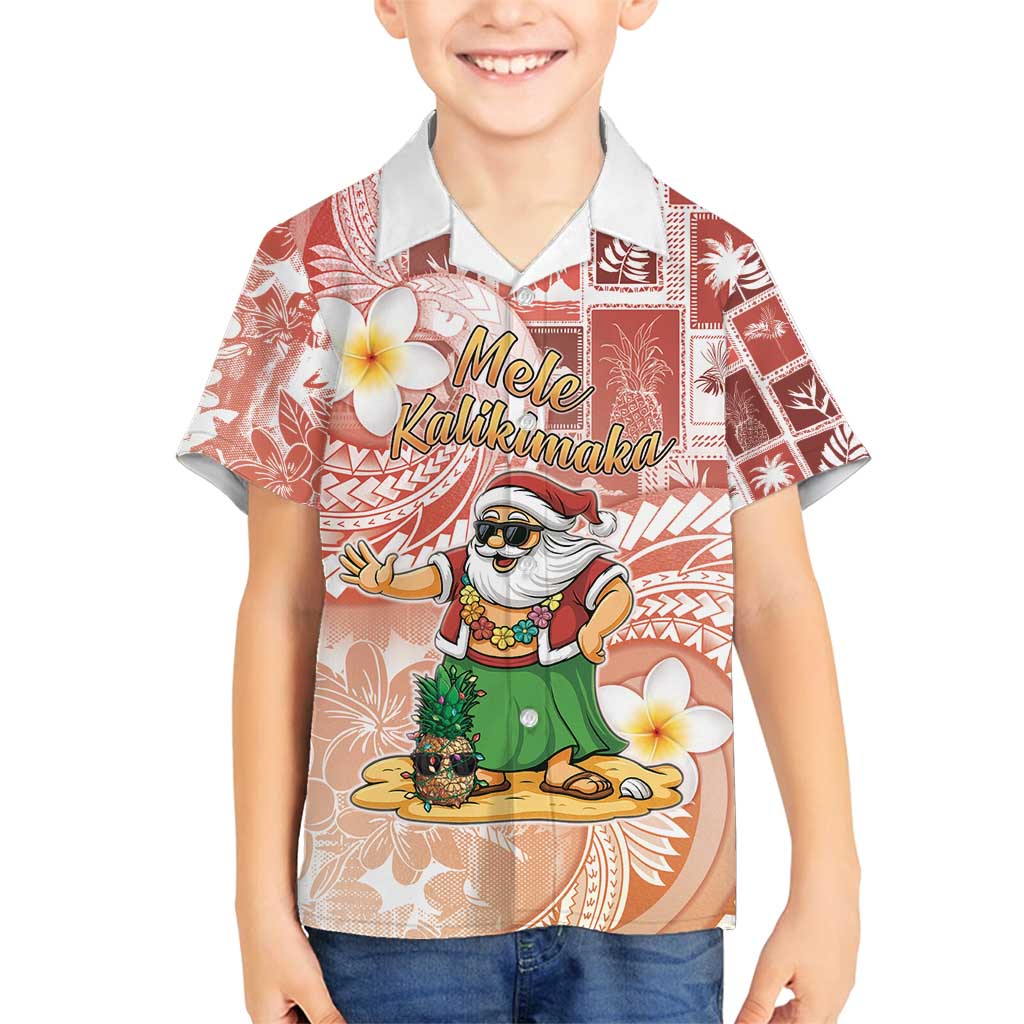 Hawaii Mele Kalikimaka Family Matching Off Shoulder Maxi Dress and Hawaiian Shirt Hula Santa Retro Style Red LT05 Son's Shirt Red - Polynesian Pride