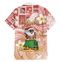 Hawaii Mele Kalikimaka Family Matching Off Shoulder Short Dress and Hawaiian Shirt Hula Santa Retro Style Red LT05 - Polynesian Pride