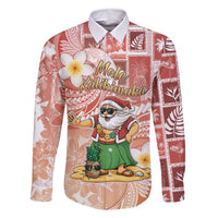 Hawaii Mele Kalikimaka Family Matching Off Shoulder Short Dress and Hawaiian Shirt Hula Santa Retro Style Red LT05 Dad's Shirt - Long Sleeve Red - Polynesian Pride