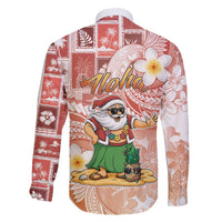 Hawaii Mele Kalikimaka Family Matching Off Shoulder Short Dress and Hawaiian Shirt Hula Santa Retro Style Red LT05 - Polynesian Pride