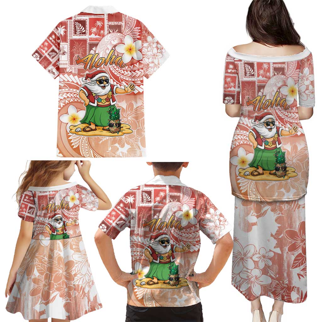Hawaii Mele Kalikimaka Family Matching Puletasi and Hawaiian Shirt Hula Santa Retro Style Red - Polynesian Pride
