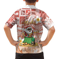 Hawaii Mele Kalikimaka Family Matching Short Sleeve Bodycon Dress and Hawaiian Shirt Hula Santa Retro Style Red LT05 - Polynesian Pride