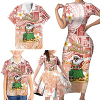 Hawaii Mele Kalikimaka Family Matching Short Sleeve Bodycon Dress and Hawaiian Shirt Hula Santa Retro Style Red LT05 - Polynesian Pride
