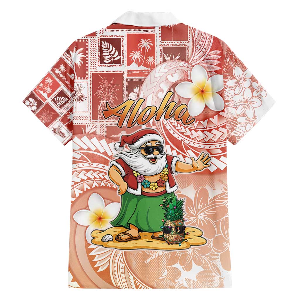 Hawaii Mele Kalikimaka Family Matching Short Sleeve Bodycon Dress and Hawaiian Shirt Hula Santa Retro Style Red LT05 - Polynesian Pride
