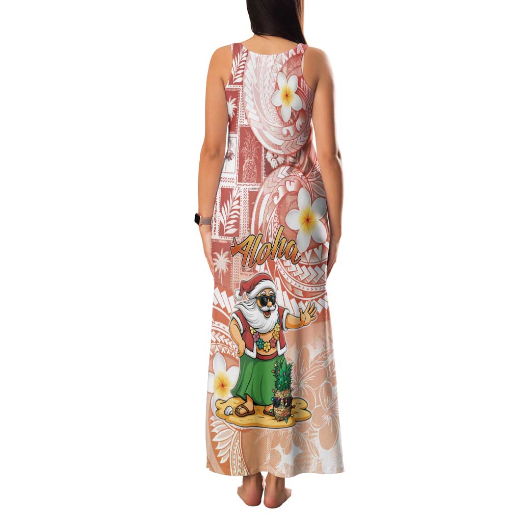 Hawaii Mele Kalikimaka Family Matching Tank Maxi Dress and Hawaiian Shirt Hula Santa Retro Style Red - Polynesian Pride