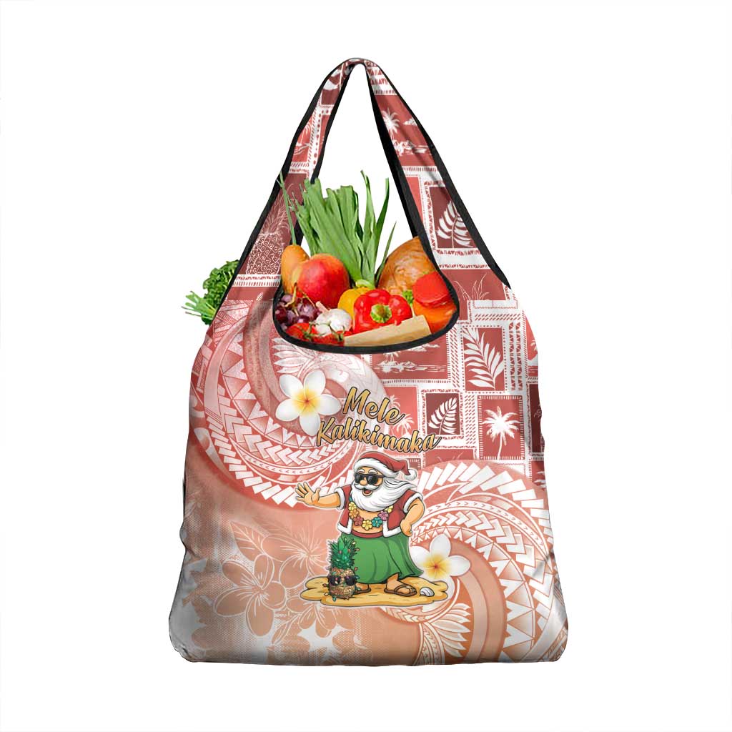 Hawaii Mele Kalikimaka Grocery Bag Hula Santa Retro Style Red - Polynesian Pride