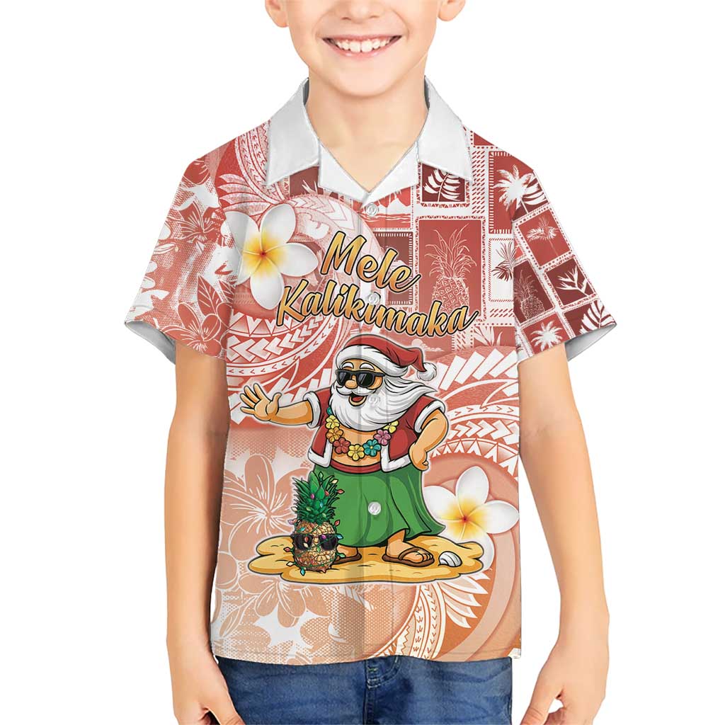 Hawaii Mele Kalikimaka Kid Hawaiian Shirt Hula Santa Retro Style Red - Polynesian Pride