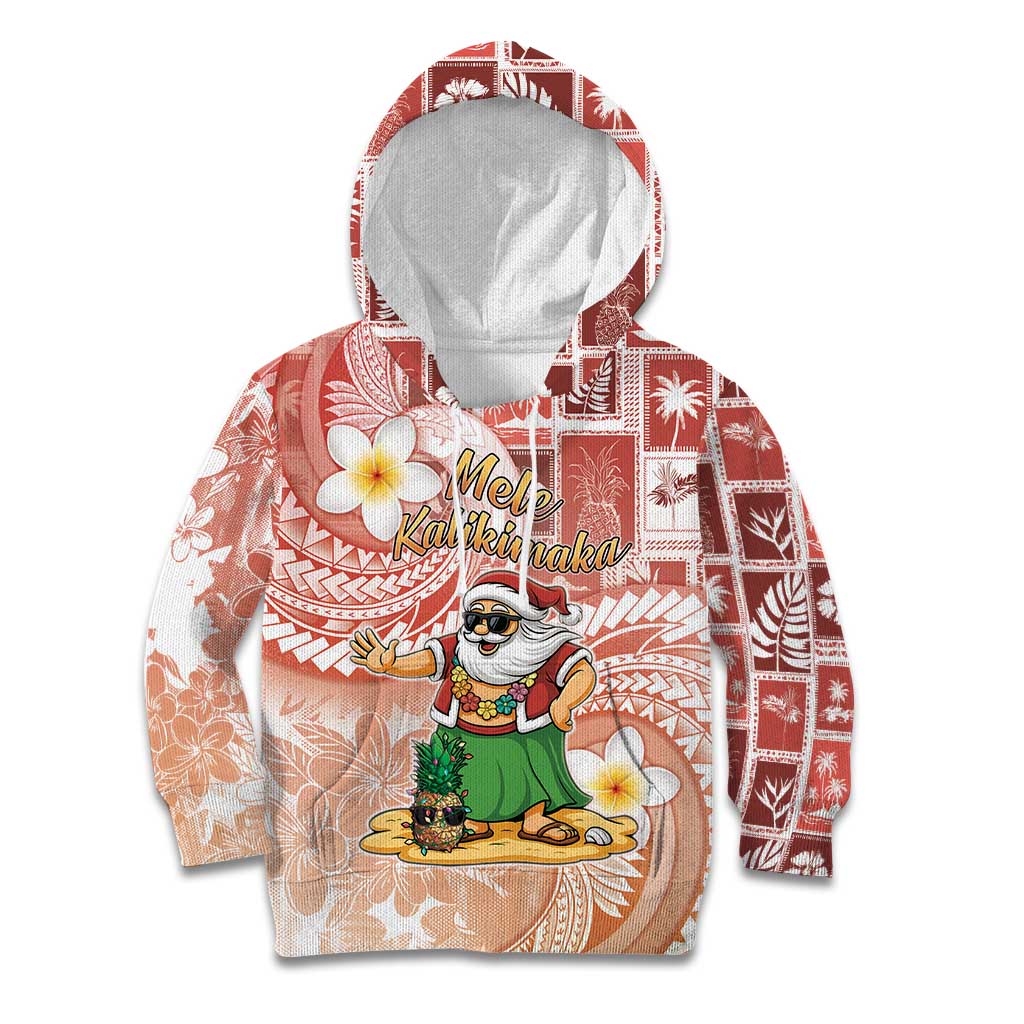 Hawaii Mele Kalikimaka Kid Hoodie Hula Santa Retro Style Red - Polynesian Pride